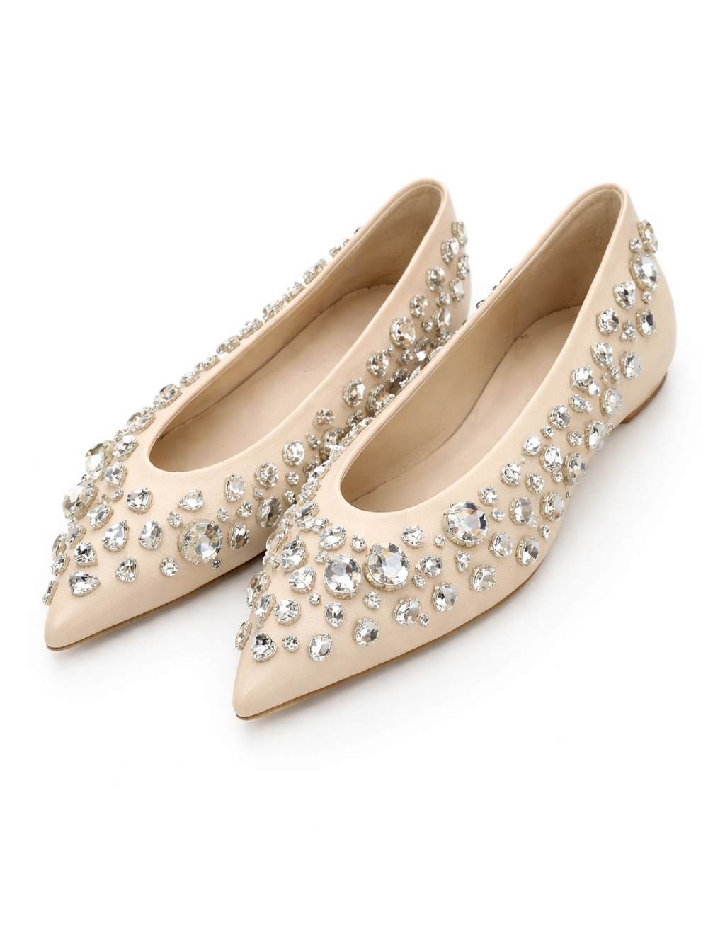 MaxMara NEW NIB $885 Crystal Embellished Nude Cream Flats Pointed Toe Women's